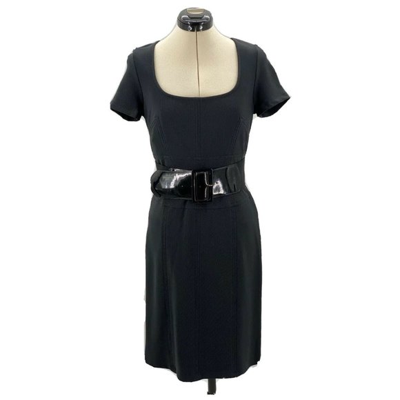 Boston Proper Belted Sheath Dress Womens Size 4 Black Back Zipper Detail NEW - Picture 1 of 7
